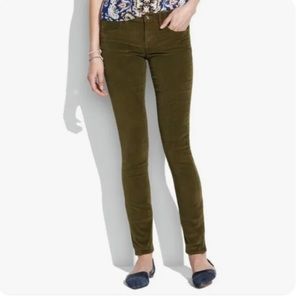 Madewell Pants Womens Size 27 x 34 Olive Green Skinny Stretch Corduroy Low Rise